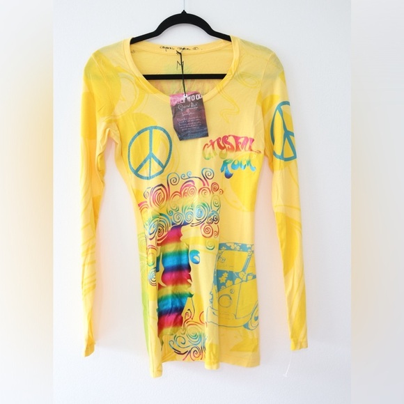 NWT Christian Audigier Crystal Rock Women Medium Hippie Free Spirit Y2K Top - Picture 2 of 7